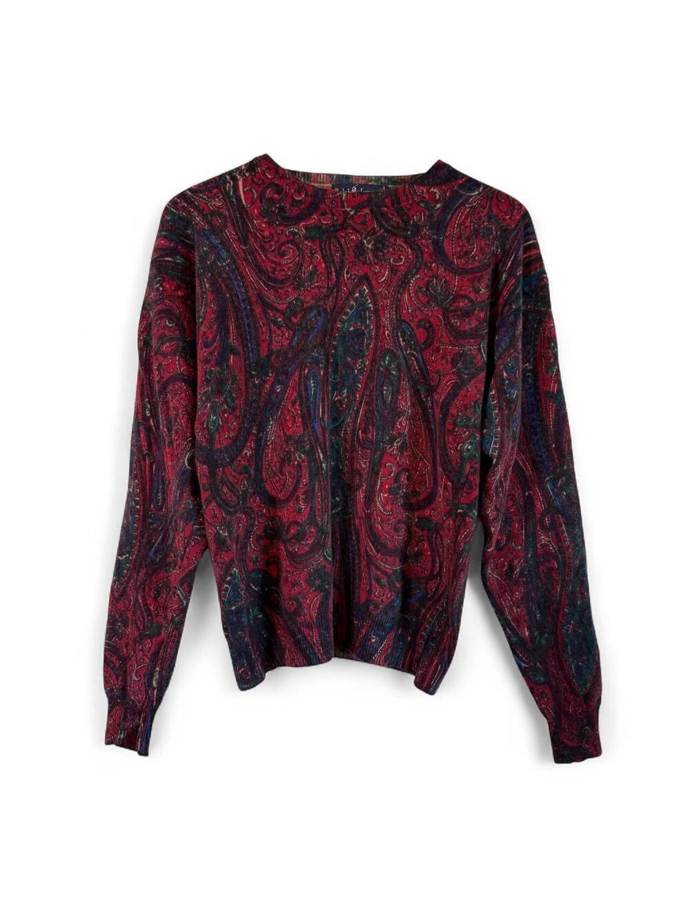 Vintage Ralph Lauren Women's Red Paisley Print Lambswool Sweater size Medium